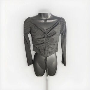 SHEIN Black Ruched Ribbed Crop Blouse